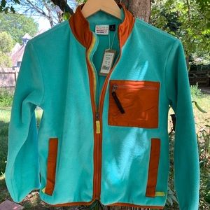 PATAGONIA Kids Medium full zip jacket. Teal and orange fleece